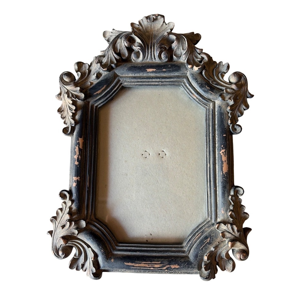 VTG Picture Frame Ornate Black Gothic Charcoal Distressed Scroll 8X10 Photo 4X6